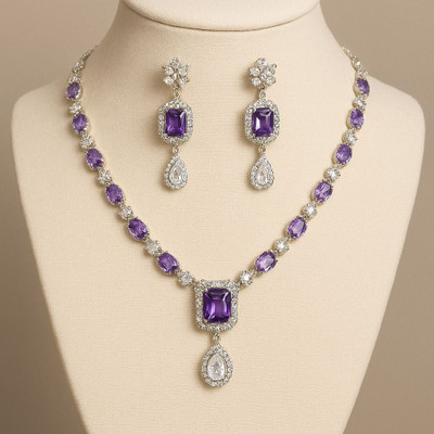 Amoha Lifestyle Stone, Crystal, Alloy Silver Purple, White, Silver Jewellery Set(Pack of 2)