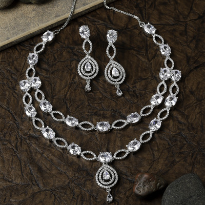 ZENEME Brass Rhodium White Jewellery Set(Pack of 3)