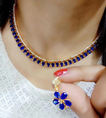 V.V. Sons Alloy Gold-plated Blue Jewellery Set(Pack of 1)