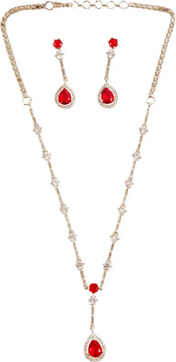 Moonron Brass Rhodium Ruby Red Jewellery Set(Pack of 1)