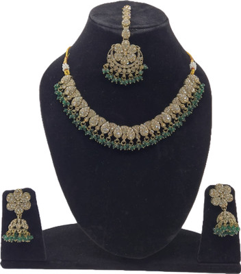 GAZAL ENTERPRISERS Alloy Gold-plated Green Jewellery Set(Pack of 4)