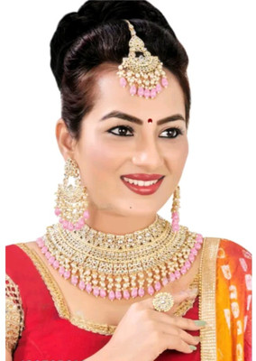 YFJ Alloy Gold-plated Pink Jewellery Set(Pack of 5)