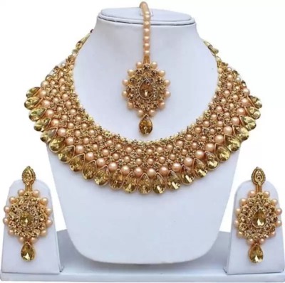 Harshi creation Alloy Gold-plated Gold, Beige Jewellery Set(Pack of 1)