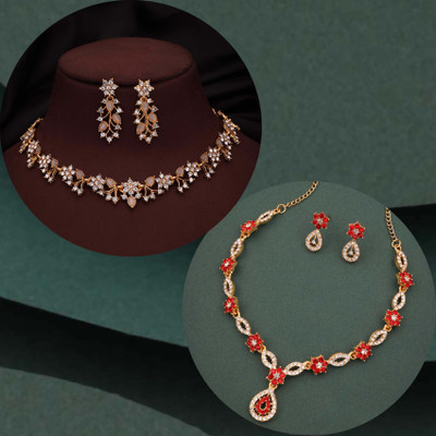 Vedda Brass Gold-plated Gold, Red, Grey Jewellery Set(Pack of 1)