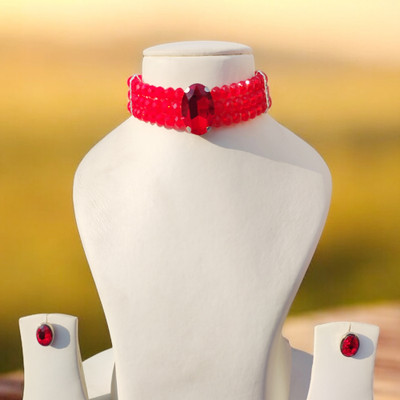 Buybox Metal Silver Red Jewellery Set(Pack of 3)