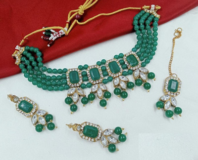 Manmohini Alloy Gold-plated Green Jewellery Set(Pack of 1)