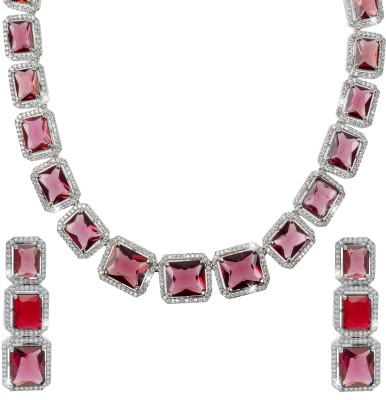 Shining Jewel Brass Silver Pink Jewellery Set(Pack of 1)