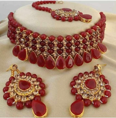 Zooni Collection Alloy Brass Maroon Jewellery Set(Pack of 1)