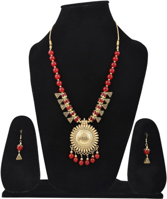 SKG Fashion Store Alloy Gold-plated Red, Gold Jewellery Set(Pack of 1)