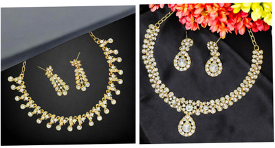 R A Enterprises Alloy Gold-plated White Jewellery Set(Pack of 2)