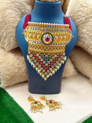 Mk Jewellery Brass Gold-plated Red Jewellery Set(Pack of 1)