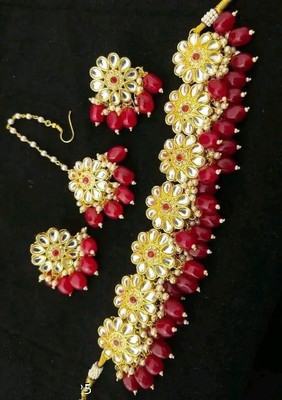MsShop Brass Gold-plated Red Jewellery Set(Pack of 4)