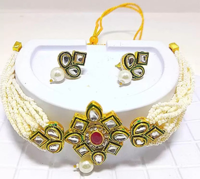 White pearl Alloy Gold-plated White Jewellery Set(Pack of 1)