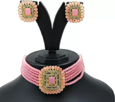 jatin imitation Metal Gold-plated Pink Jewellery Set(Pack of 1)