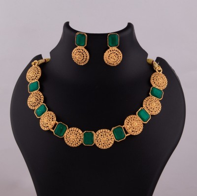 Sehbhagi Brass, Copper Gold-plated Green Jewellery Set(Pack of 1)