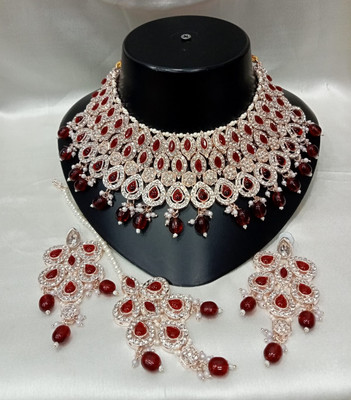 MAHADEV Alloy Gold-plated Maroon Jewellery Set(Pack of 4)