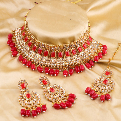 SHIV SHAKTI JEWELLERS Alloy Gold-plated Red Jewellery Set(Pack of 3)