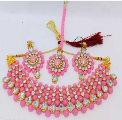 dhankeshwar Alloy Gold-plated Pink Jewellery Set(Pack of 1)