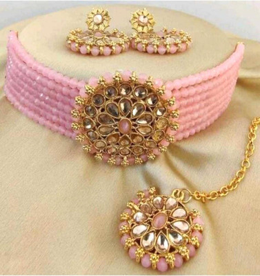 kavya jewellers Alloy Gold-plated Pink Jewellery Set(Pack of 4)