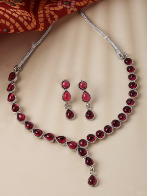 ZENEME Metal Rhodium Red Jewellery Set(Pack of 3)