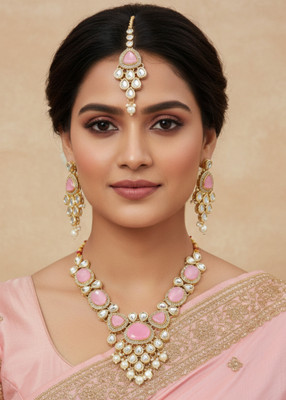 GetBling Alloy Gold-plated Pink Jewellery Set(Pack of 4)