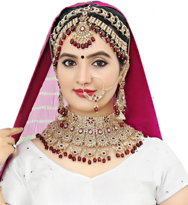 KK IMMITATION Alloy Gold-plated Maroon Jewellery Set(Pack of 1)
