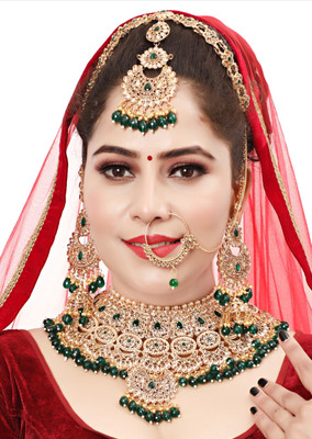 Kum Kum art Alloy Gold-plated Green Jewellery Set(Pack of 1)