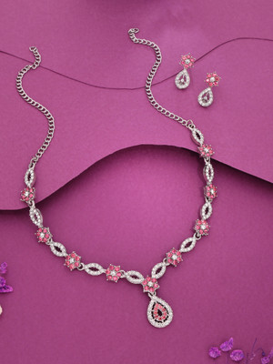 Sangria Brass Gold-plated Silver, White, Pink Jewellery Set(Pack of 1)