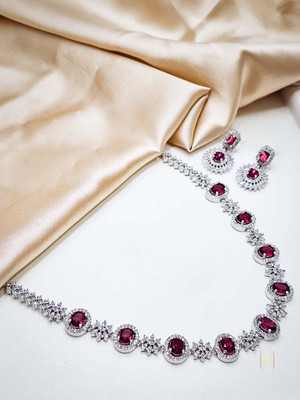 Paaru Brass 958 Silver Red Jewellery Set(Pack of 1)