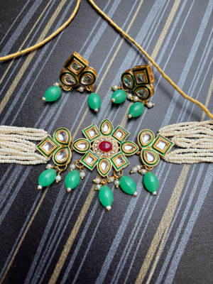 DAVINDER Alloy Gold-plated Green Jewellery Set(Pack of 3)