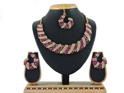 KAHAR CREATION Alloy Gold-plated Pink Jewellery Set(Pack of 1)