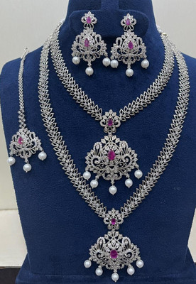 gvg Alloy Rhodium Pink Jewellery Set(Pack of 1)