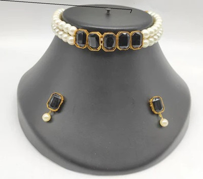 house of common Alloy Gold-plated Black, White Jewellery Set(Pack of 1)