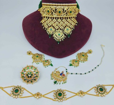 rajputijewels Brass Gold-plated Green, Gold Jewellery Set(Pack of 1)