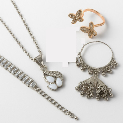 Nidhi Collection Metal Silver Jewellery Set(Pack of 4)