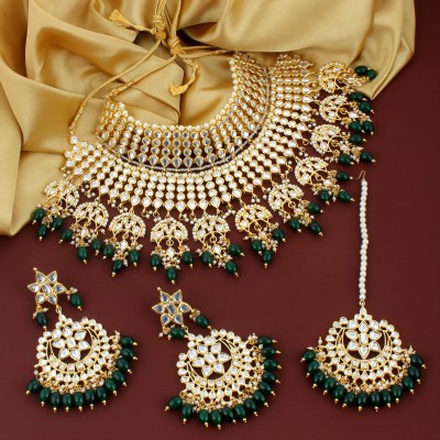 Lucky Jewellery Alloy Gold-plated Green, Gold Jewellery Set(Pack of 1)