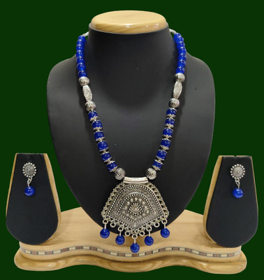HARIHARA FASHION Oxidised Silver Blue Jewellery Set(Pack of 1)