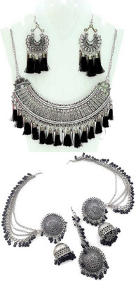 Ruhi Alloy Silver, Black Jewellery Set(Pack of 2)