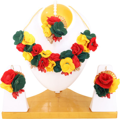 TheQueenVibes Fabric Red, Green, Yellow Jewellery Set(Pack of 1)