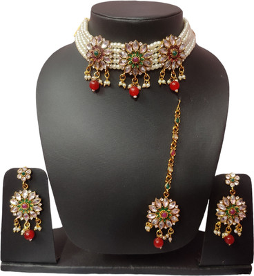 jatin imitation Metal, Stone Gold-plated Multicolor Jewellery Set(Pack of 1)