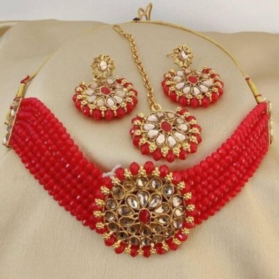 Anu Jewellery Brass, Crystal, Alloy Gold-plated Red Jewellery Set(Pack of 1)