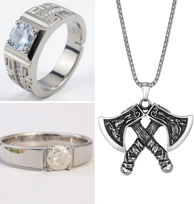 KURMASHOP Stainless Steel Sterling Silver Black, Silver, White Jewellery Set(Pack of 3)