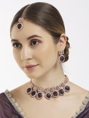 VATSALYA creation Alloy Gold-plated Purple Jewellery Set(Pack of 1)