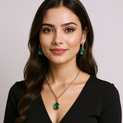 Leafloft Brass Green Jewellery Set(Pack of 1)