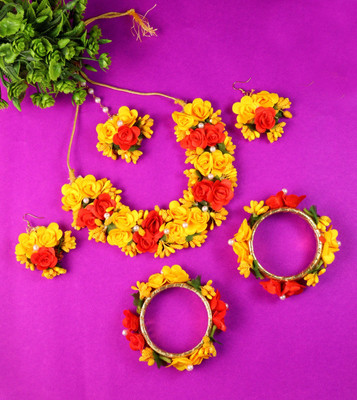 Anshiba Creation Fabric Red, Yellow Jewellery Set(Pack of 1)