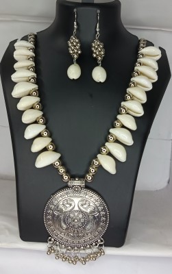 Loknath Shell, Fabric, Mother of Pearl, Oxidised Silver, Alloy Silver, White Jewellery Set(Pack of 1)