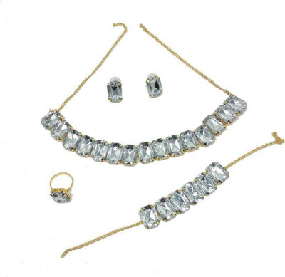 AMHRIK IMITATION Brass Brass White, Gold Jewellery Set(Pack of 1)