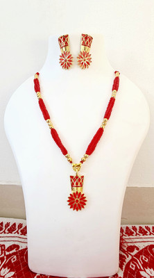 B G GOLD Metal, Copper, Dori Gold-plated Red Jewellery Set(Pack of 1)