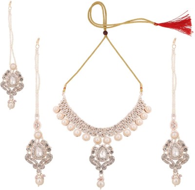 JEWELS GURU Brass Gold-plated White Jewellery Set(Pack of 4)