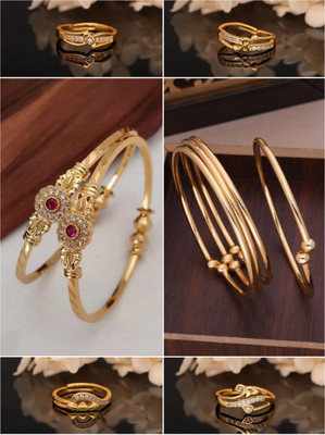 Divastri Brass Diamond Gold-plated Ring Bangle(Pack of 6)